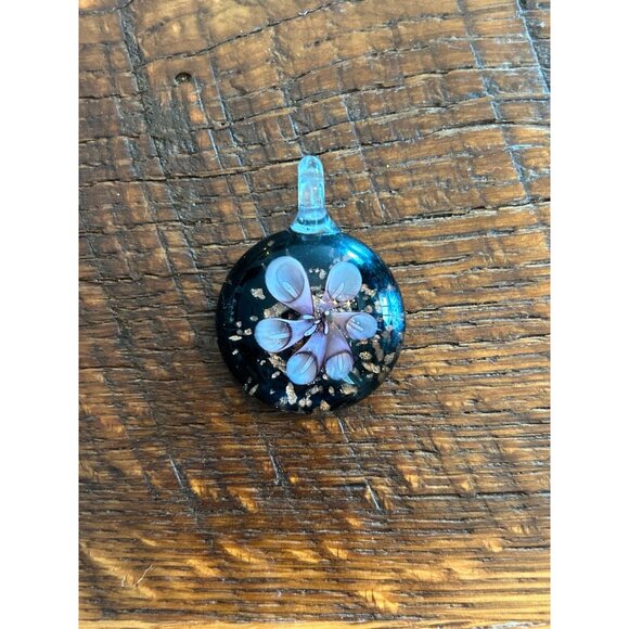 Handcrafted Glass Flower Pendant With Purple Petals & Gold Flakes - Picture 1 of 5